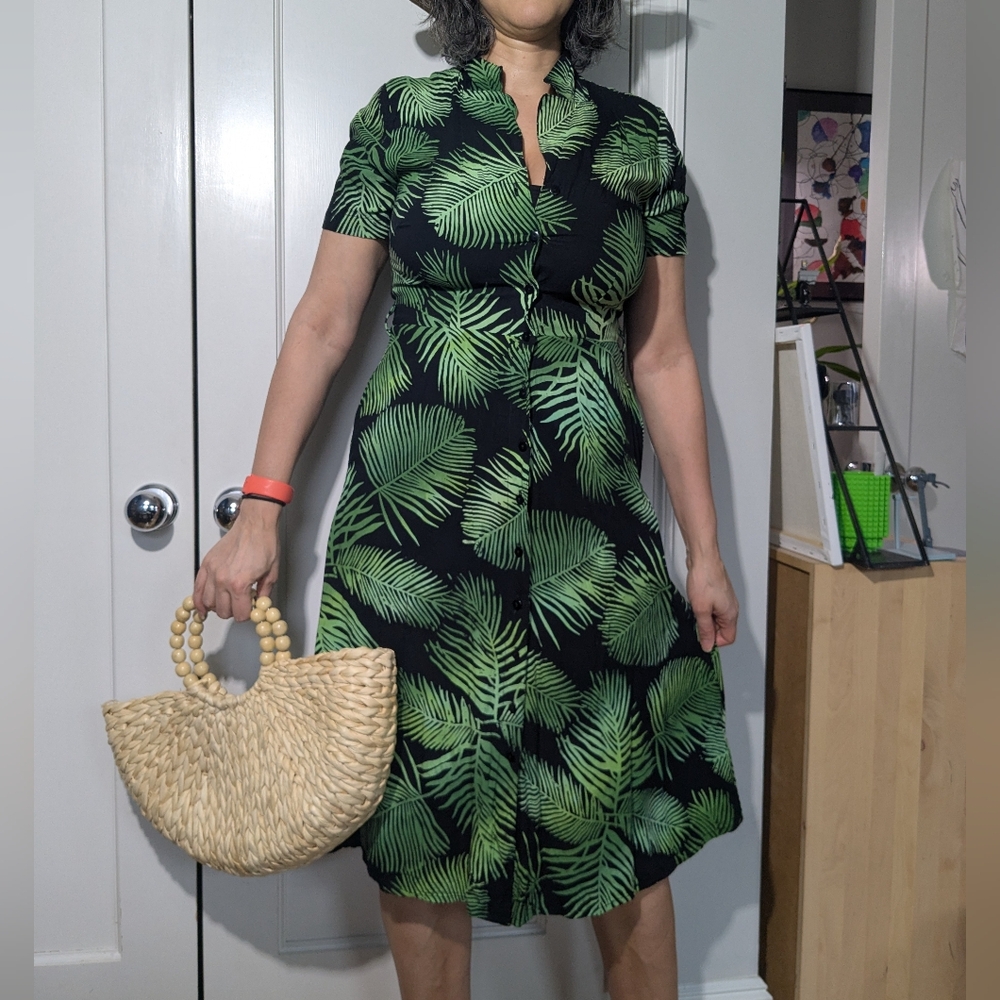 SUGAR HILL Shirt Dress Green & Black Sz 6 - Picture 2 of 11
